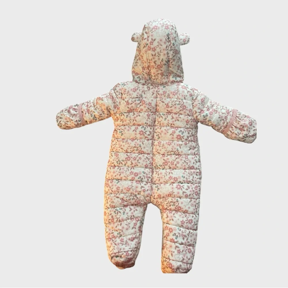 Nicole Miller Floral Baby Snowsuit  Ruffle with Hood size 6-9 months